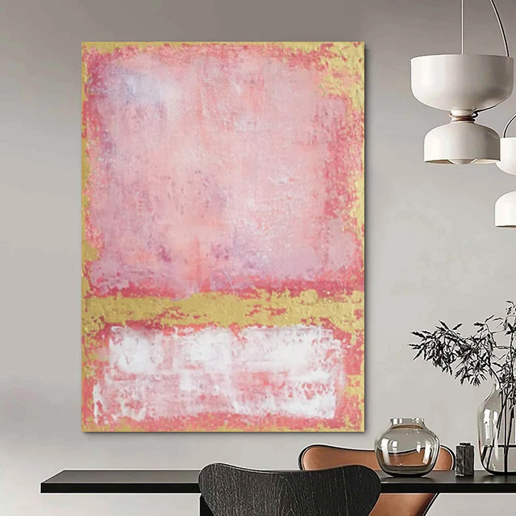 “Pink - Gold - White Abstract” - Color Field Painting On Canvas PT2325