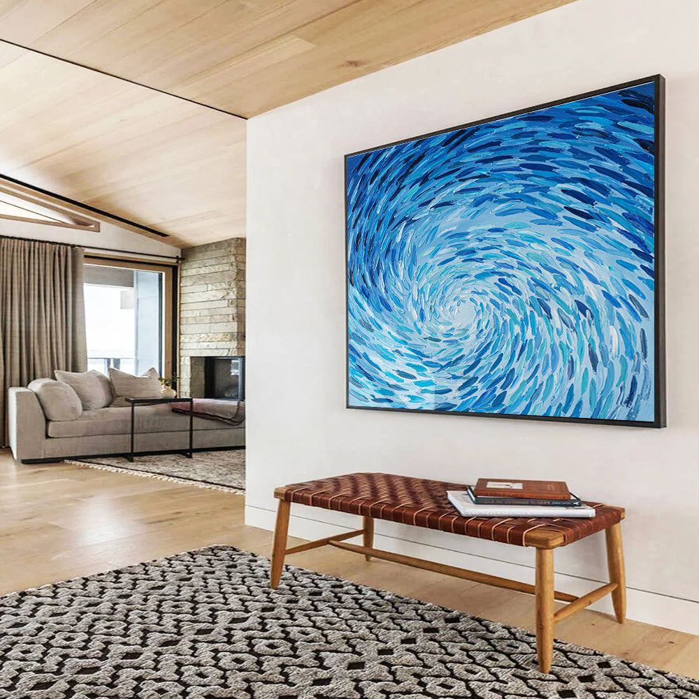“Blue Swirl Abyss” - Blue Abstract, Impasto Oil Painting On Canvas DKS789