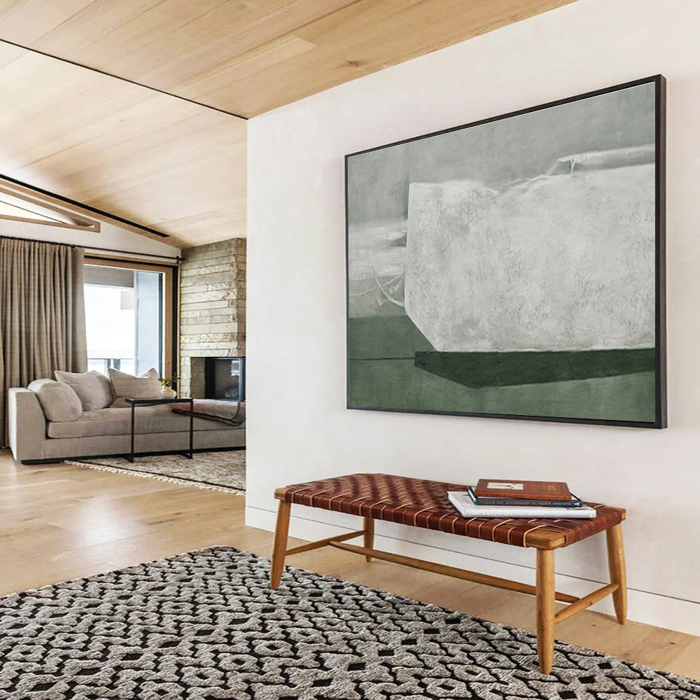 “Gray and Green Abstract Form” - Abstract Oil Painting, Ideal for Art Studio & Minimalist Home DKS611