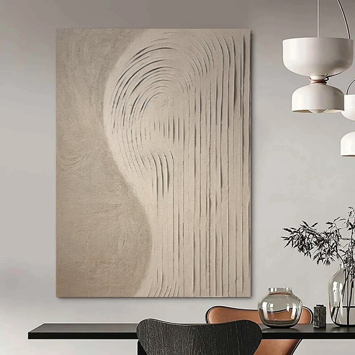Beige Textured Lines, "Sandy Swirls" – Textured Abstract Painting On Canvas PS0958