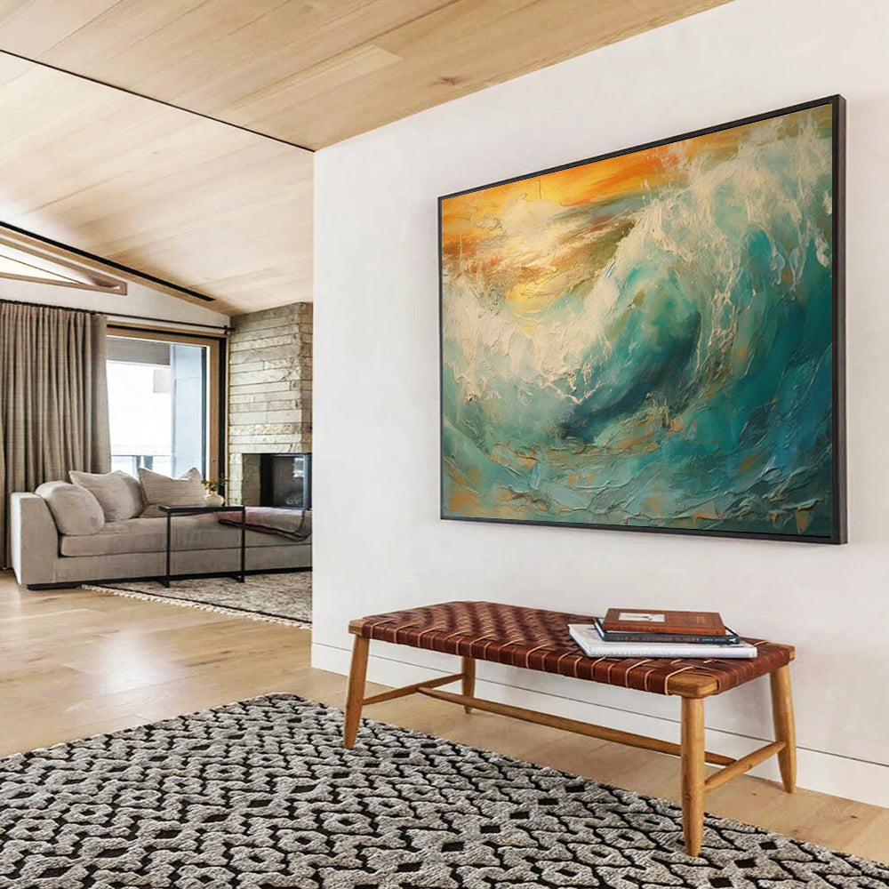 “Textured Ocean Wave at Sunset” Impasto Seascape Painting On Canvas PT1801