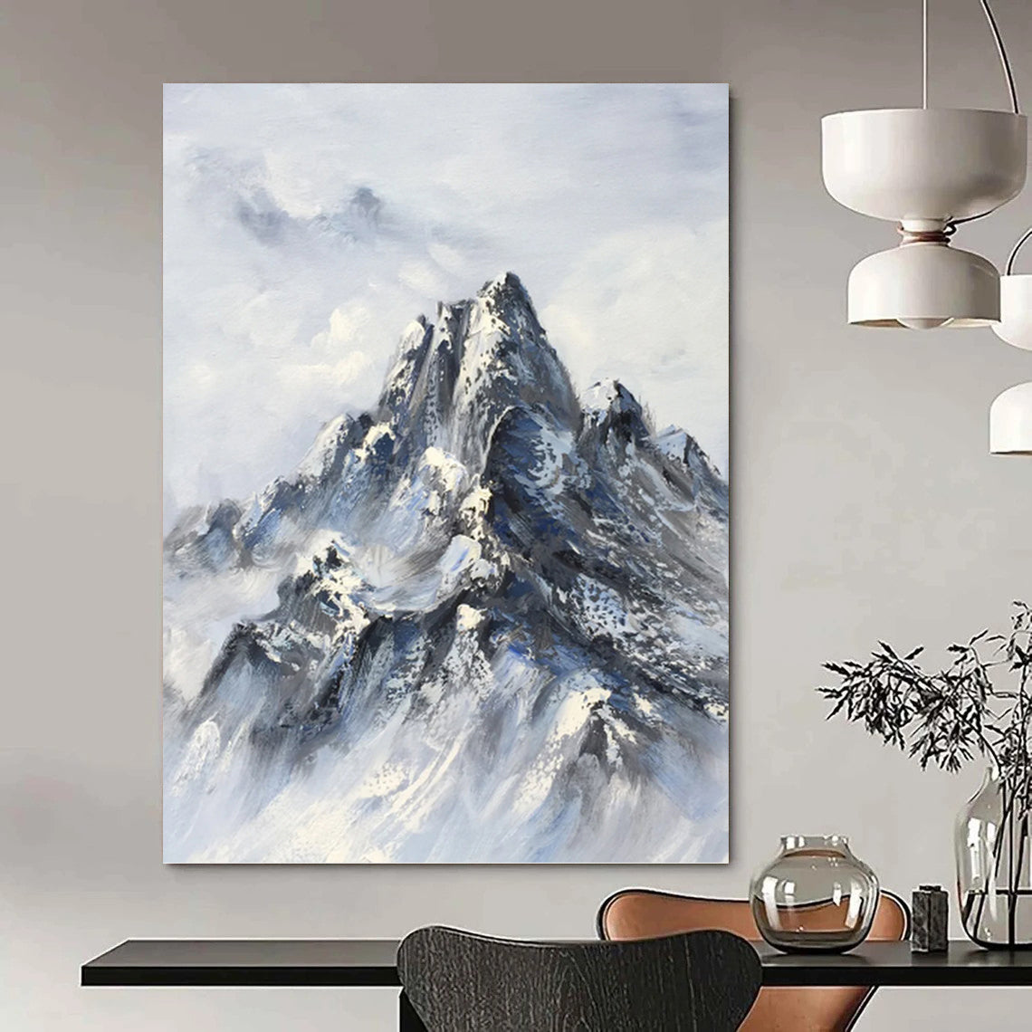 “Blue - Grey Snowy Mountain” - Impressionist Landscape Painting On Canvas PT1259