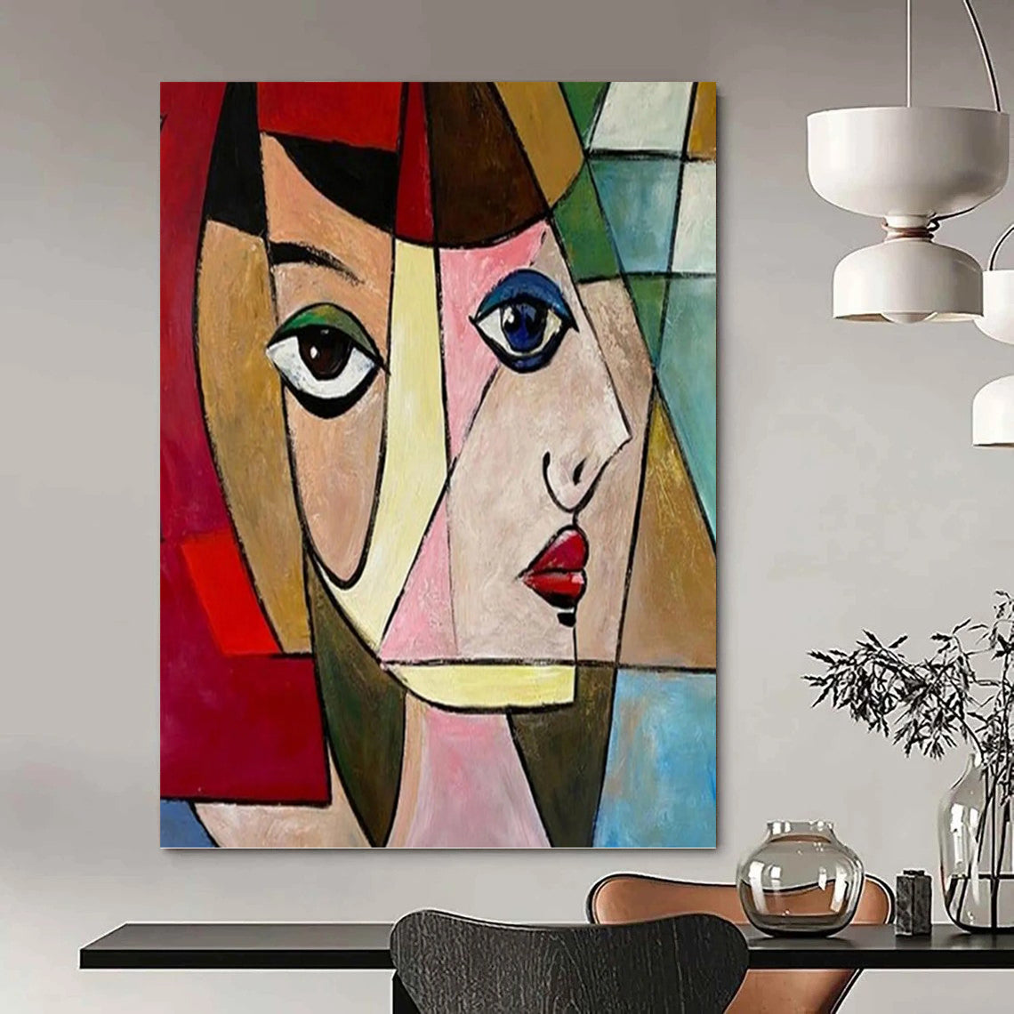 “Cubist Woman in Color Blocks” - Cubist - Inspired Portrait Painting On Canvas PT1407
