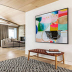 Color - Blocked Abstract with Curves Painting On Canvas DKS069