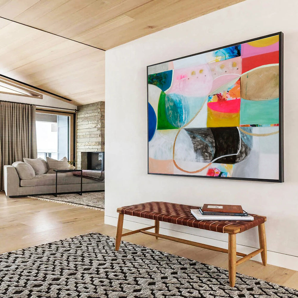 Color - Blocked Abstract with Curves Painting On Canvas DKS069