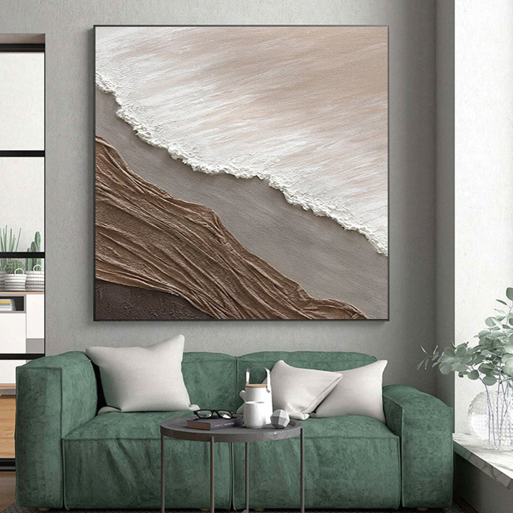 “Beige - Brown Textured Layers” - Beige, Brown Abstract Impasto Painting On Canvas PS0726