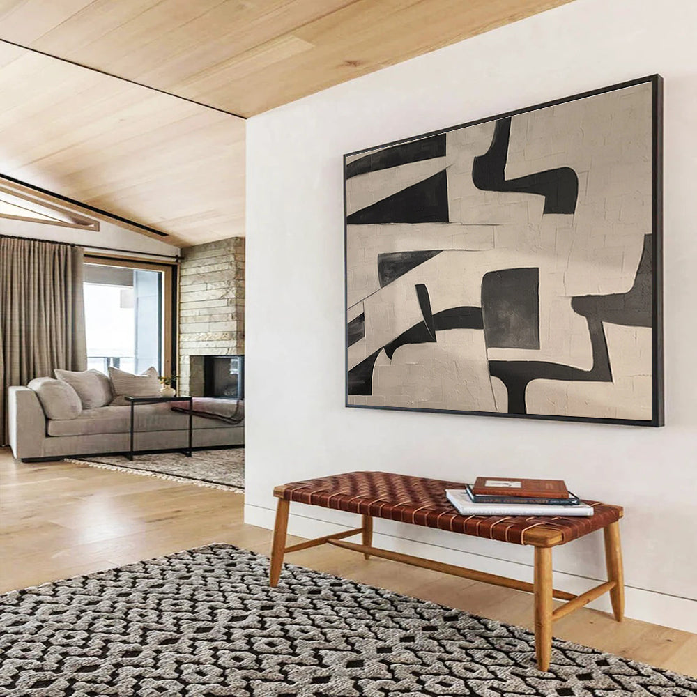 Black and White Geometric Abstract Painting On Canvas DKS085