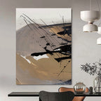“Earth - Toned Abstract” - Beige, Gray & Black Dynamic Forms Painting On Canvas DS201