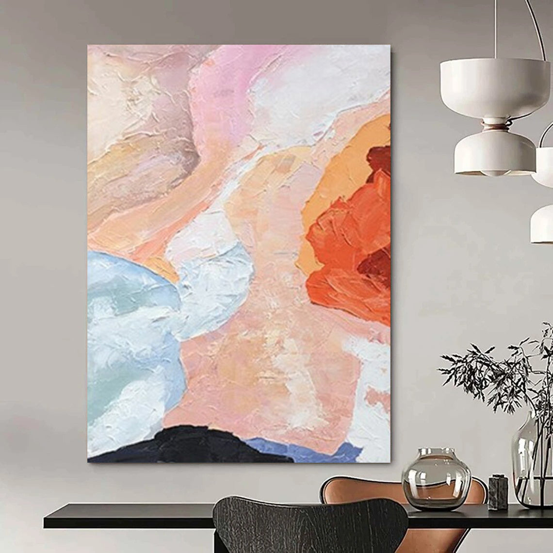 “Pastel & Orange Abstract Blend” - Soft - Hued Abstract Painting On Canvas DS275