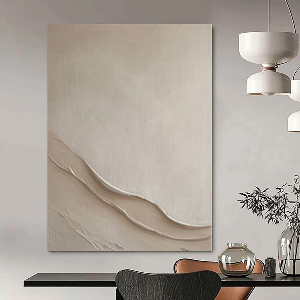 Textured Beige Waves "Subtle Flow" Impasto Painting On Canvas PS1093