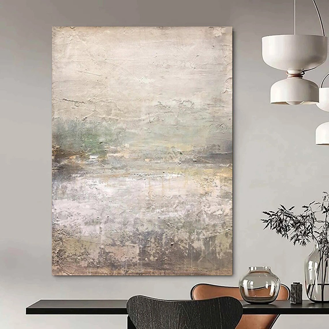 Gray, Green, and Brown Textured, "Subtle Wilderness" – Textured Abstract Painting On Canvas PS0970
