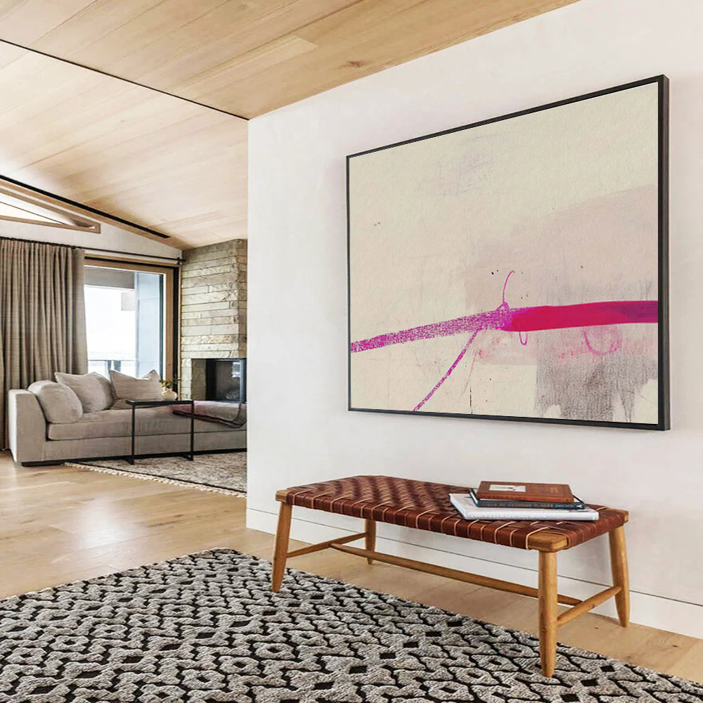 “Pink Line Minimalist” Abstract Painting On Canvas DKS279