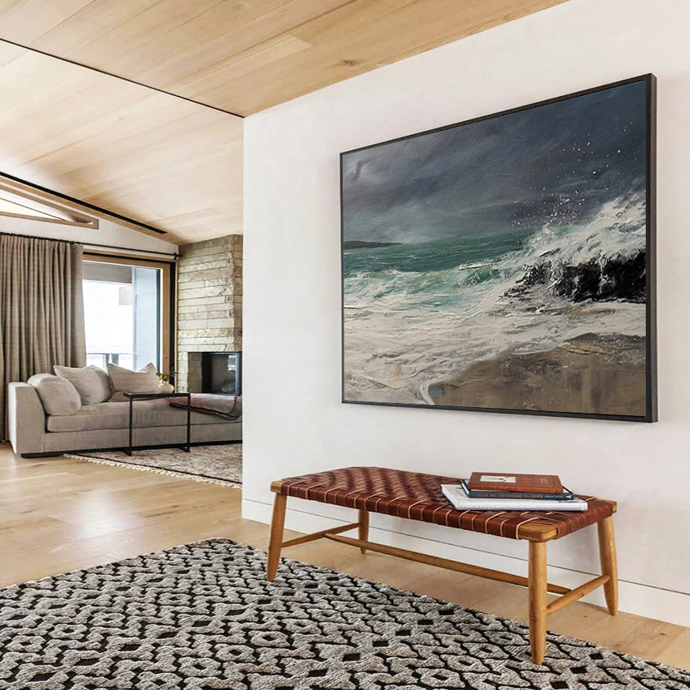 “Dynamic Sea Storm in Greens and Whites” - Realistic Marine Painting On Canvas PT043