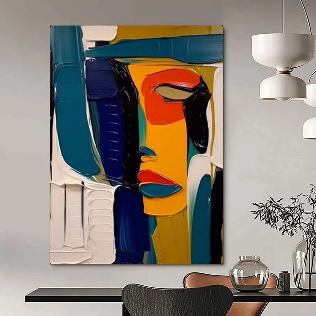 Color - Blocked Abstract Face, Picasso - Style Cubism, Portrait Painting On Canvas PT2125