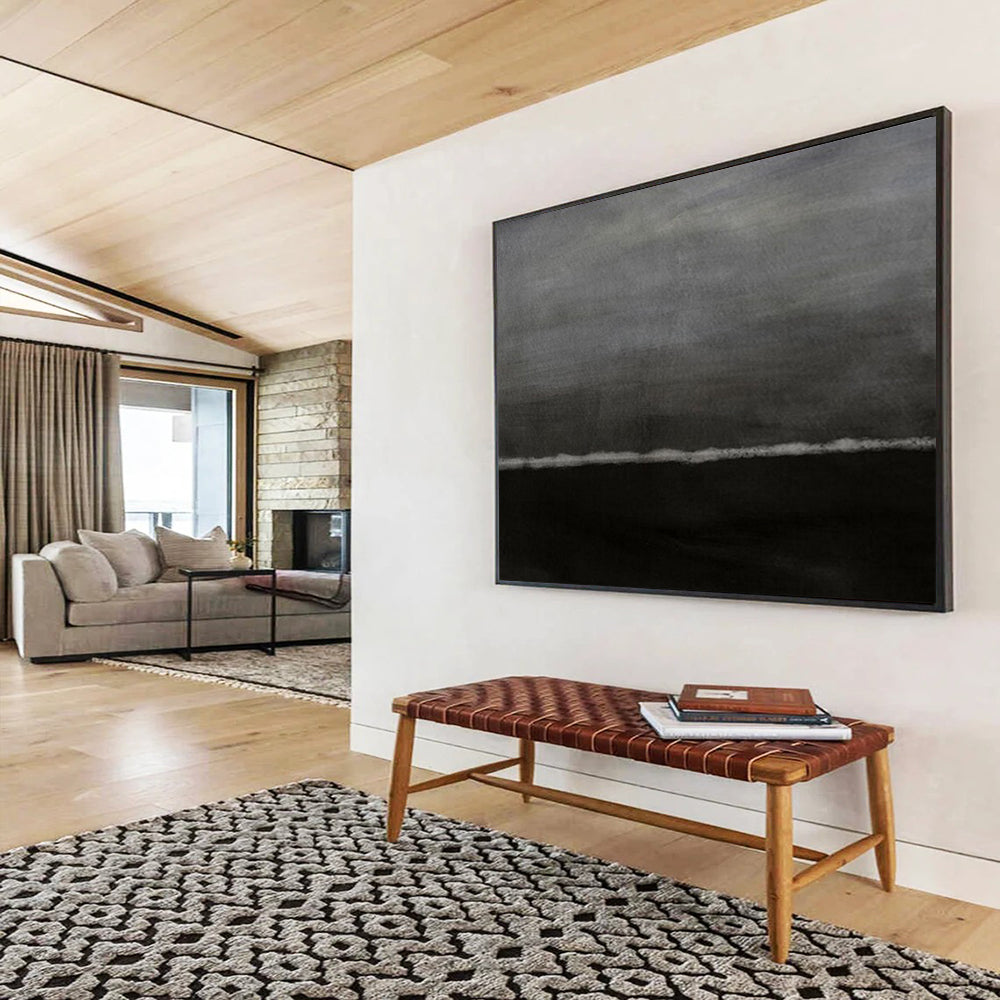 “Dark Gray Minimalist Horizon” - Subtle Tones Painting On Canvas PT1517