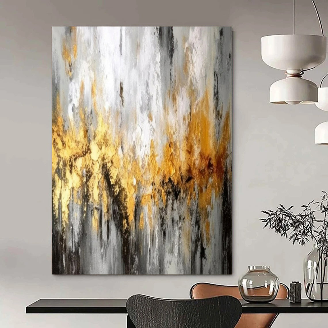 Gray and Gold Abstract, "Gilded Mist" – Abstract Textured Painting On Canvas PS0923