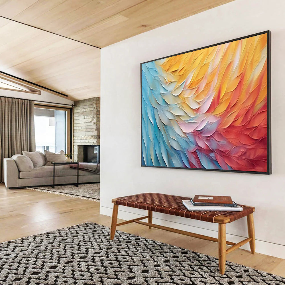 “Color - Blended Feather Waves” - Textured Abstract Painting On Canvas PT201