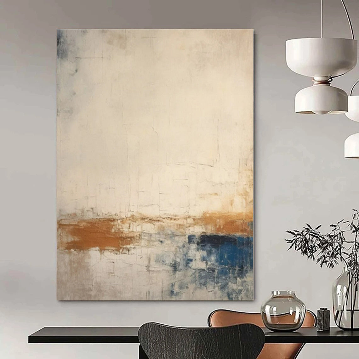 Beige, Blue, Brown, Orange with Abstract Simplicity "Simple Beauty" Abstract Painting On Canvas PS1343