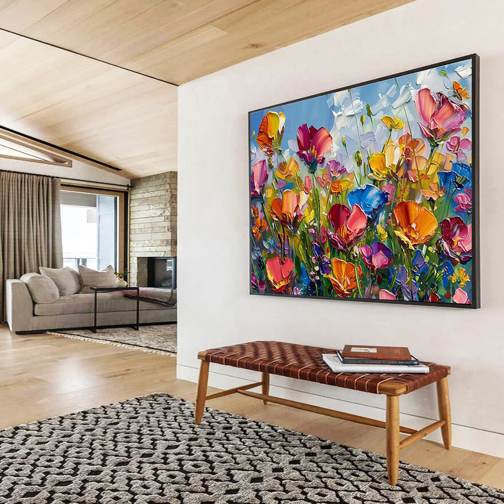 “Vibrant Flower Field” - Impasto Oil Painting On Canvas DKS797