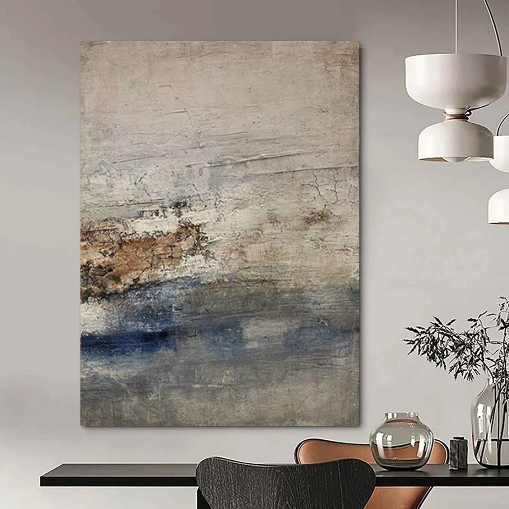 Gray, Brown, and Blue Textured, "Coastal Impression" – Textured Abstract Painting On Canvas PS0976
