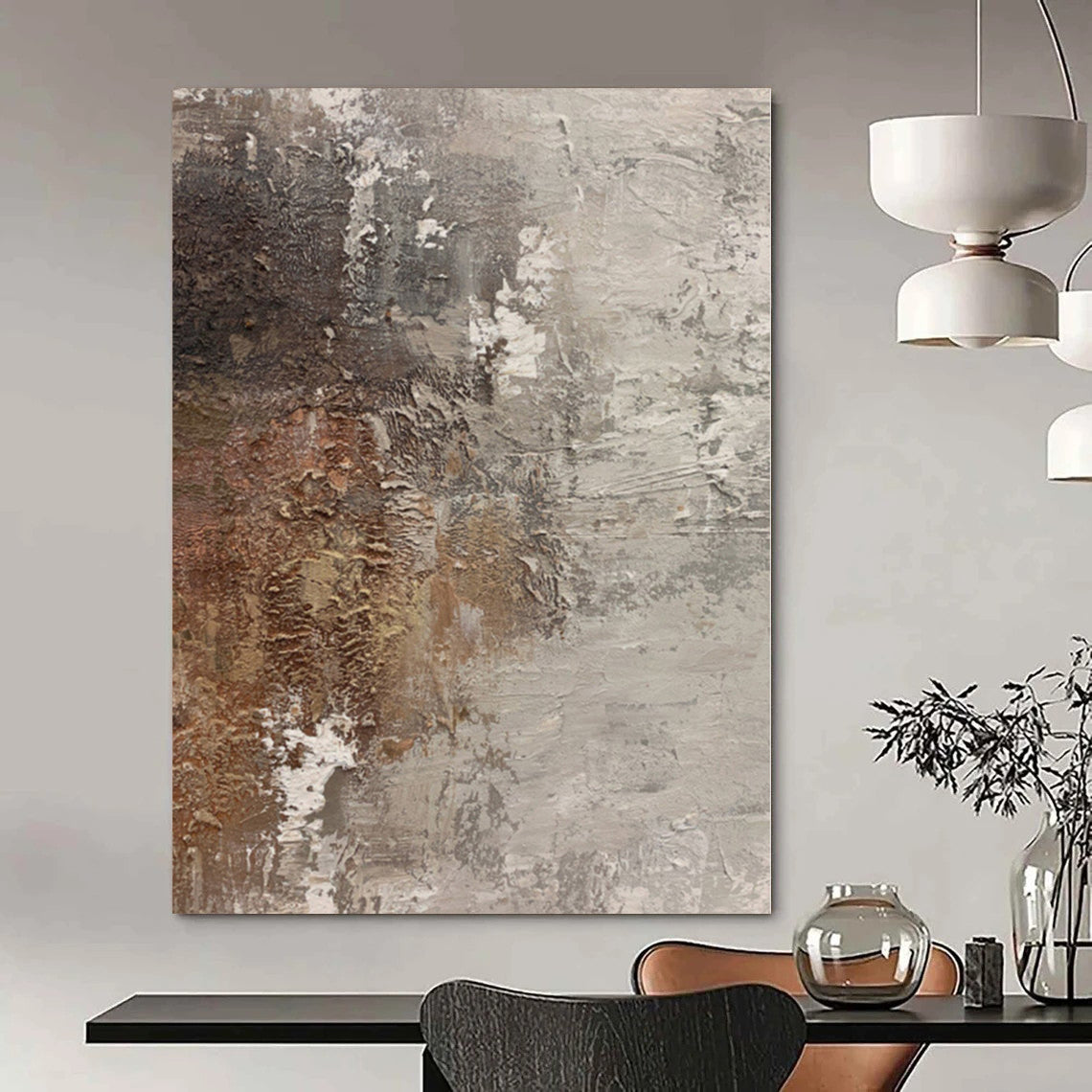 “Gray - Brown Textured Abstract” - Rustic Abstract Painting On Canvas PS0116