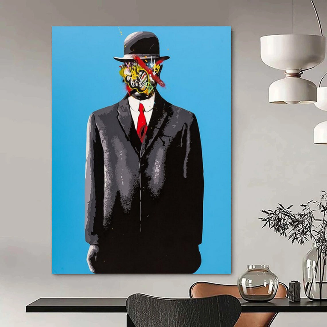 “Surreal Man with Colorful Mask” - Pop - Surrealist Art On Canvas PT2185