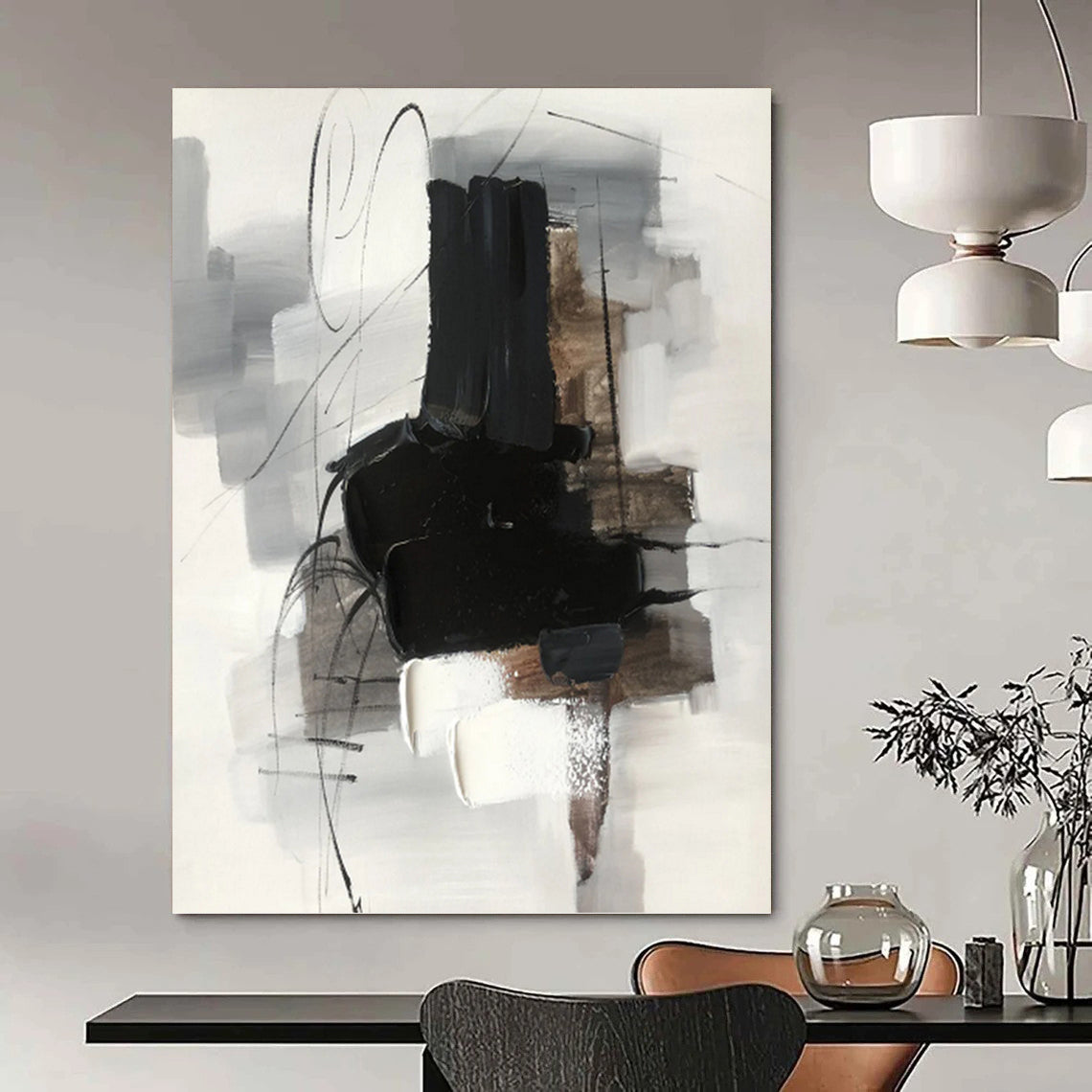 “Grey - Black Abstract Forms” - Minimalist Abstract Painting On Canvas PT1280
