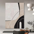 Beige, Black and White with Curved Line Forms "Organic Flow" Abstract Painting On Canvas PS1162
