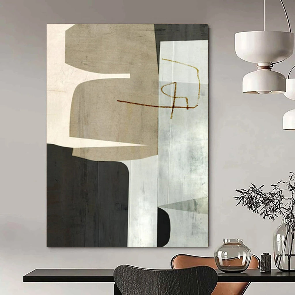 “Beige - Black Geometric” - Modernist Abstract Painting On Canvas PT2319