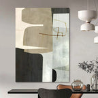 “Beige - Black Geometric” - Modernist Abstract Painting On Canvas PT2319