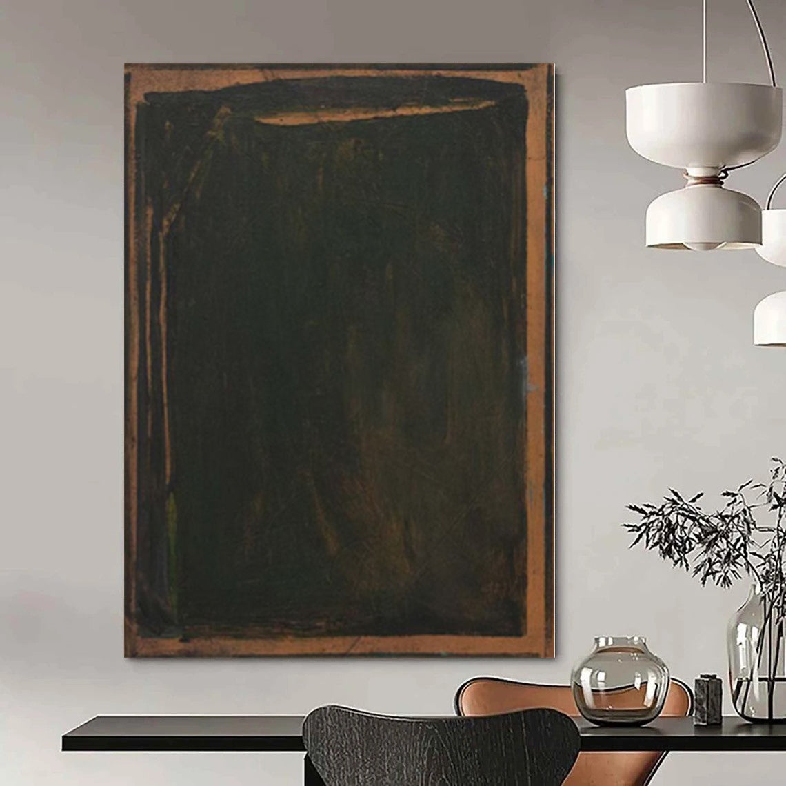 “Dark Green - Brown Framed” - moody Abstract Painting On Canvas PS0150