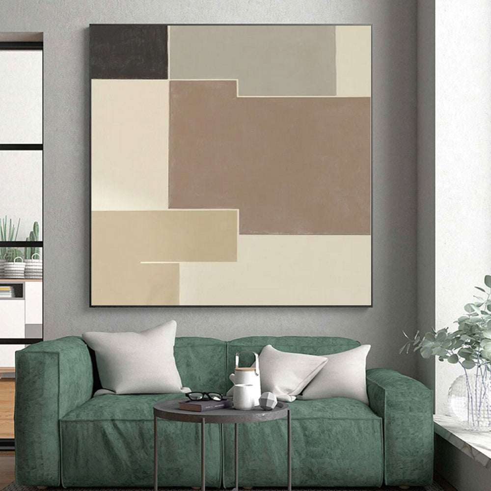 “Neutral - Toned Abstract Geometric Blocks” - Minimalist Abstract Painting On Canvas PS0334