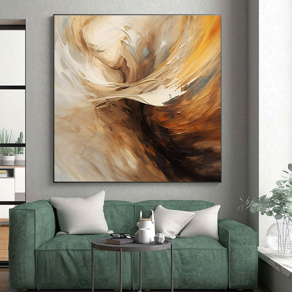 Beige & Brown Abstract Figure Painting On Canvas PS0819