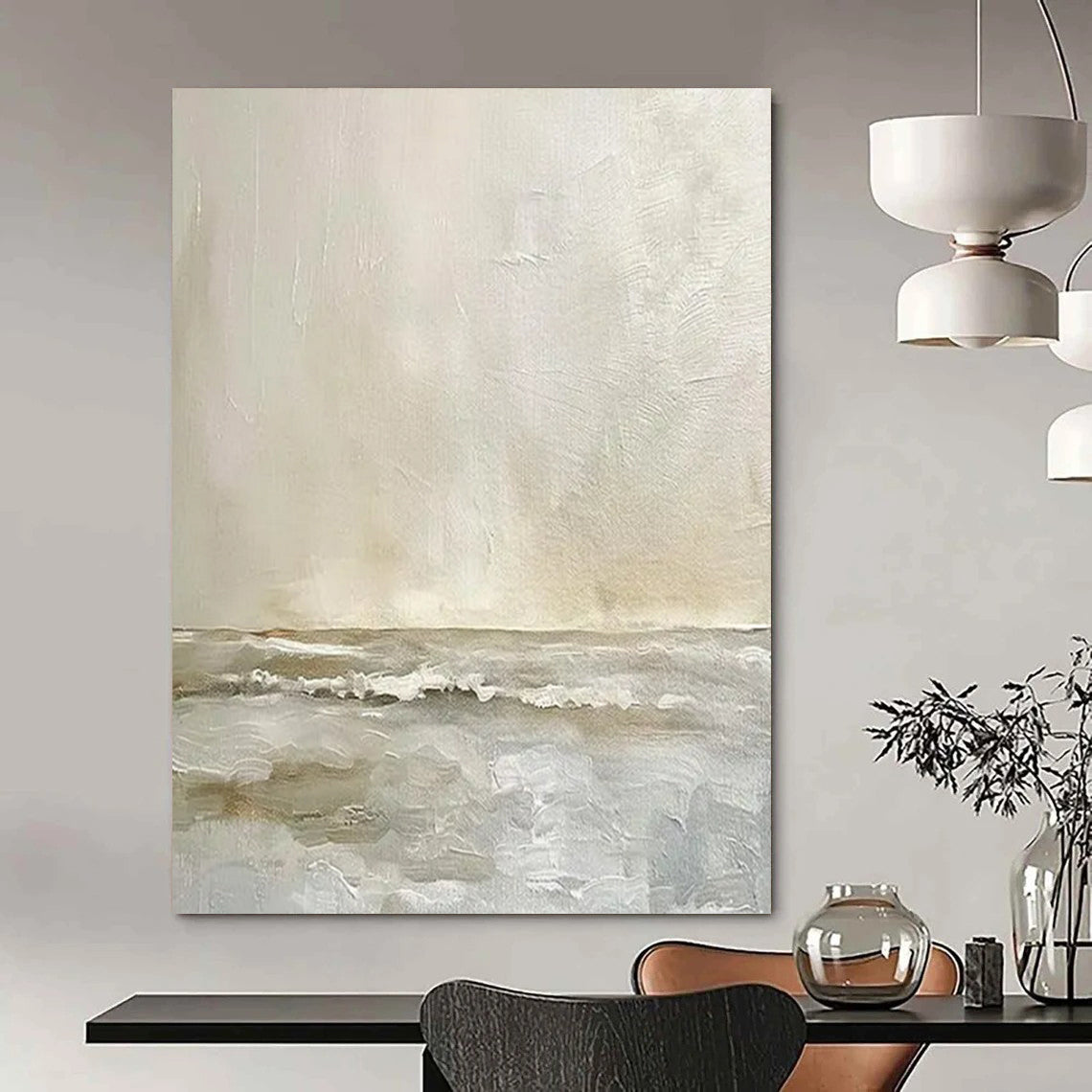 “Beige and Gray Coastal Calm” - Abstract Landscape Painting On Canvas PT2360
