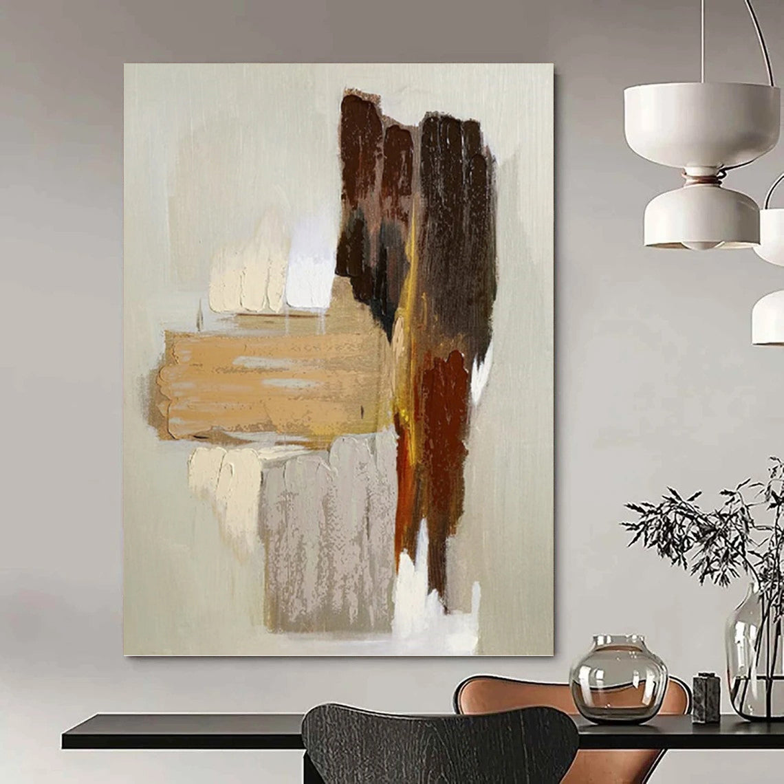 “Neutral Tones Collage” - Brown, Beige, and White Abstract Painting On Canvas PT1067
