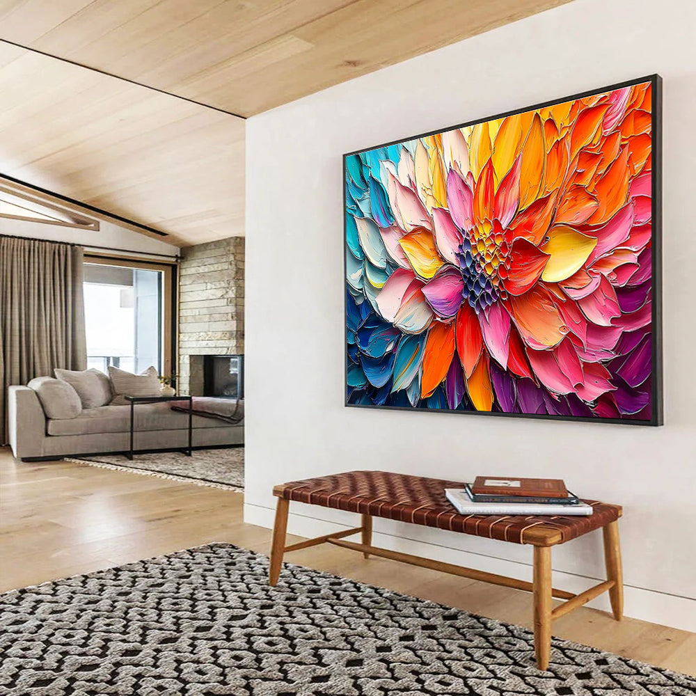 “Colorful Impasto Flower” - Impasto Oil Floral Painting On Canvas DKS866