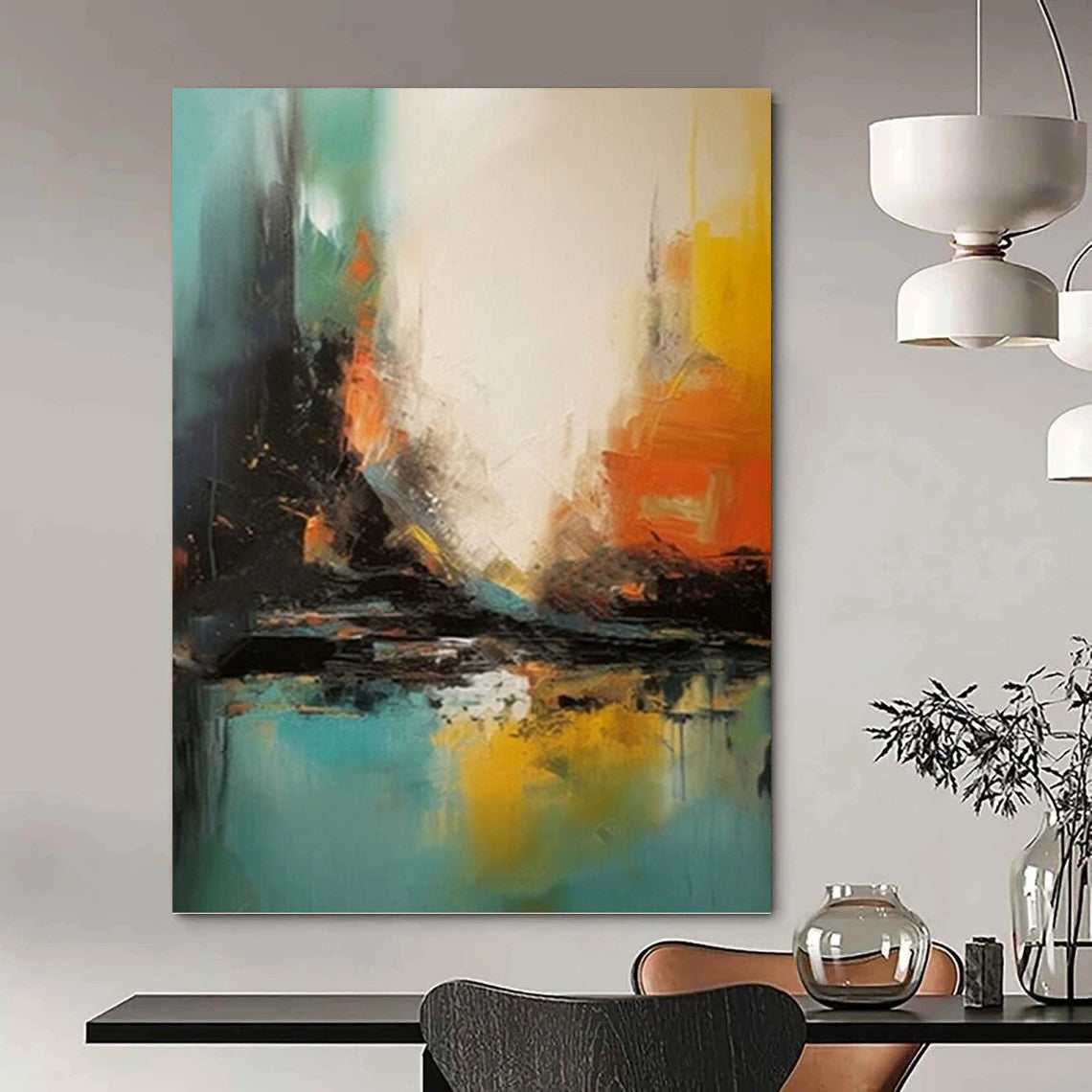 “Vibrant Cityscape: Colorful Abstract Reflection” - Dynamic Urban Abstract Painting On Canvas PT0928