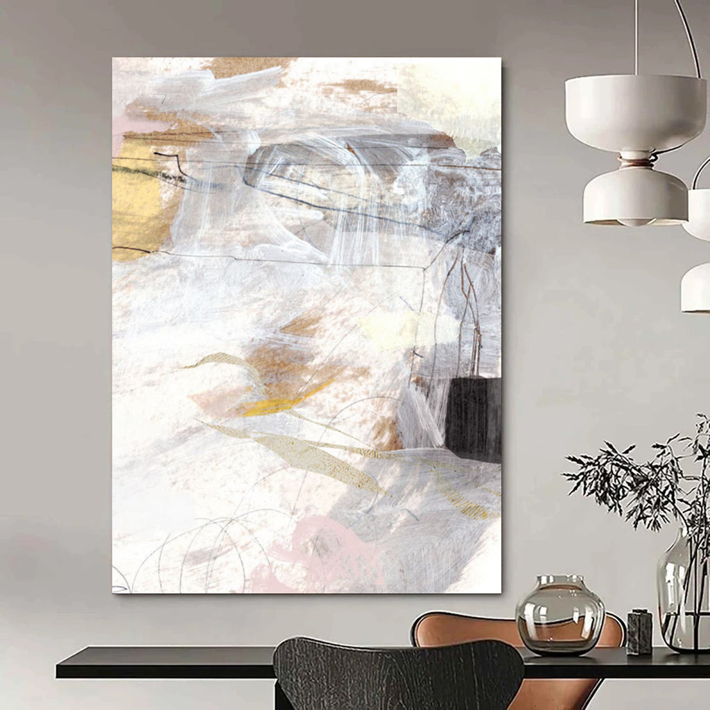 “Neutral Tones & Delicate Lines Abstract” - Earthy Hues with Subtle Details Painting On Canvas DS212