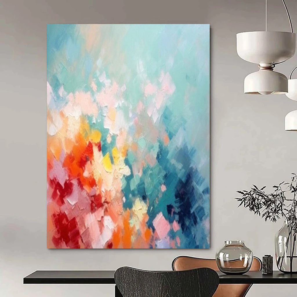 Colorful Patchwork, "Summer Mosaic" – Palette Knife Abstract Painting On Canvas PS1031