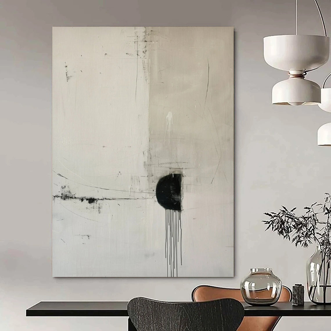 Black and White Minimalist, "Monochrome Drip" – Abstract Minimalist Painting On Canvas PS0934