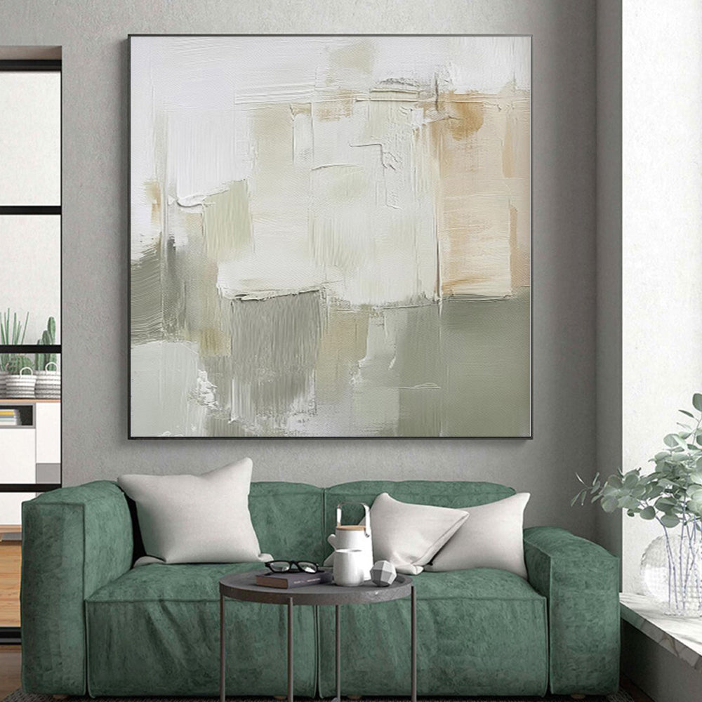 “Soft Neutral Abstract” - Beige, Gray, White Abstract Painting On Canvas PS0439