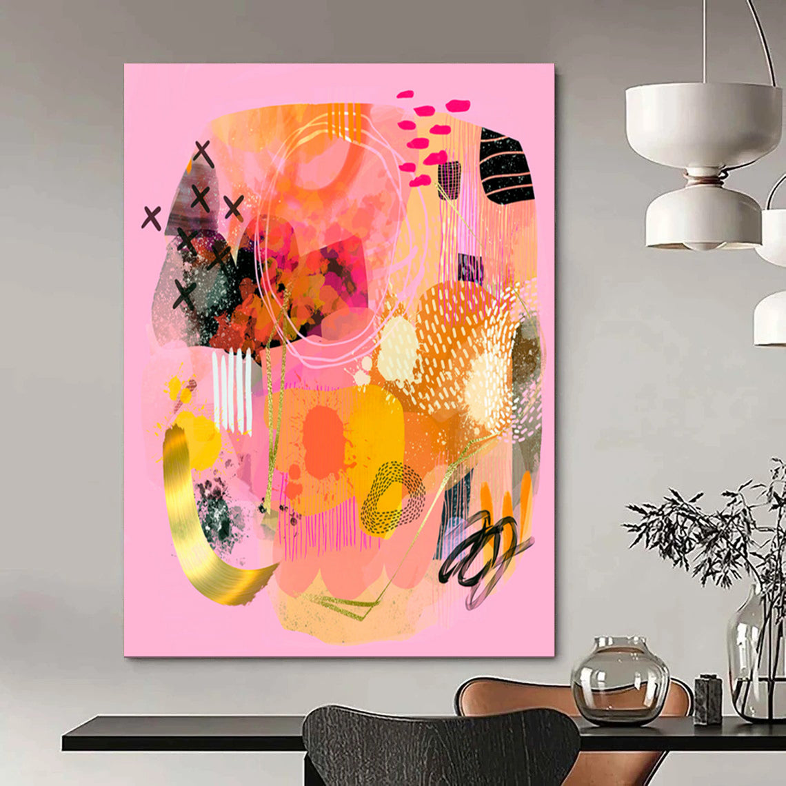 “Pink - Orange - Gold Abstract Medley” - Abstract Painting On Canvas PT2009