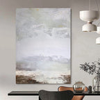 Gray, White and Brown with Soft Textures "Quiet Horizon" Abstract Landscape Painting On Canvas PS1149