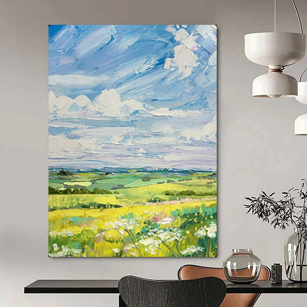Sunny Meadows Impressionistic Landscape, Painting On Canvas PT2150