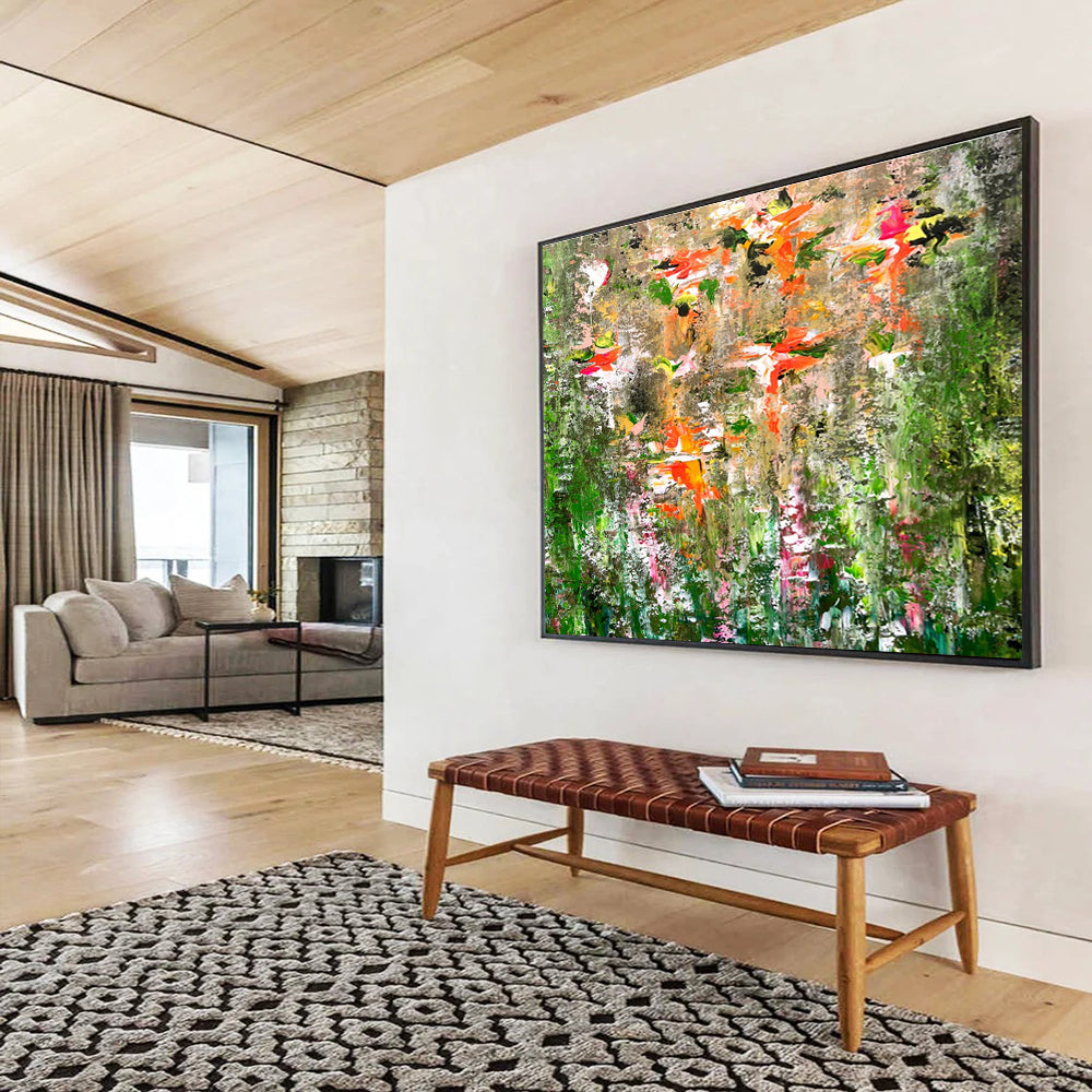 “Vibrant Floral Abstract in Green” - Textured Oil Painting on Canvas DKS922