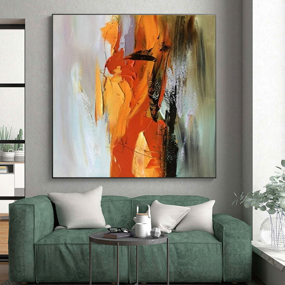 “Vibrant Orange Fusion” - Orange, Yellow, Gray Abstract Energetic Painting On Canvas PS0615
