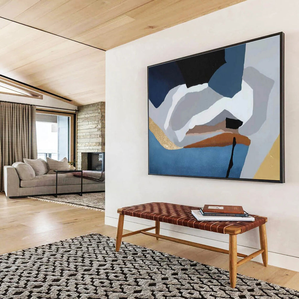 Geometric Blues and Neutrals Abstract Painting On Canvas DKS173