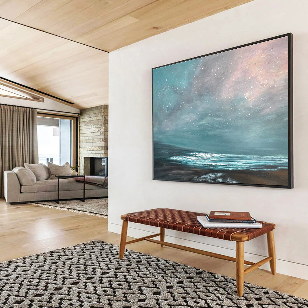 Star - Filled Sky Over Turquoise Sea Seascape Painting On Canvas DKS106
