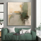 “Green - Gold - Gray Abstract Fusion” - Green, Gold, Gray Abstract Painting On Canvas PS0524