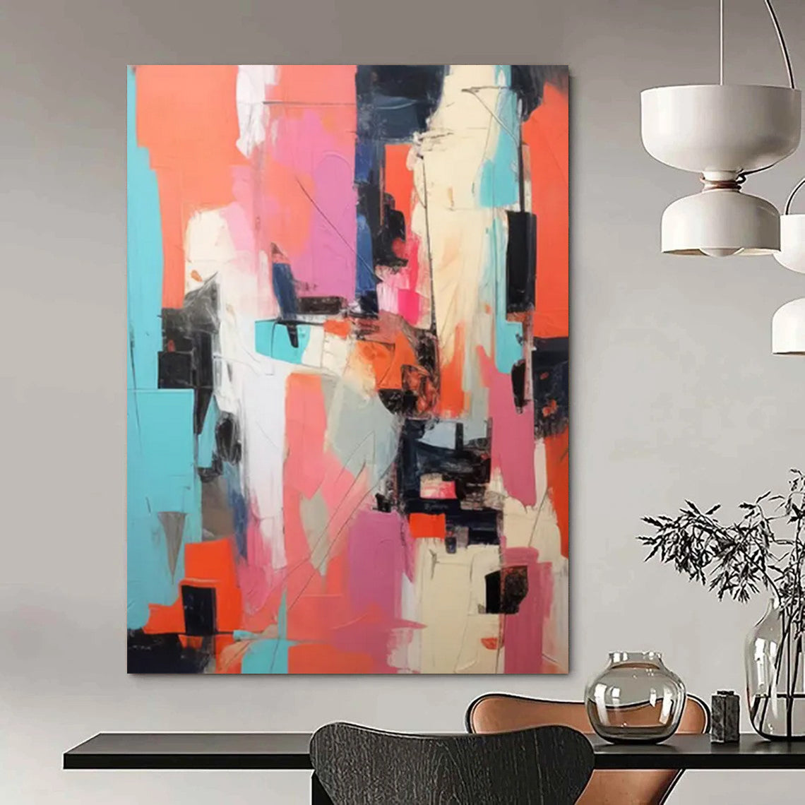 “Vibrant Blocks” - Colorful Cubist - Style Composition Painting On Canvas DS127